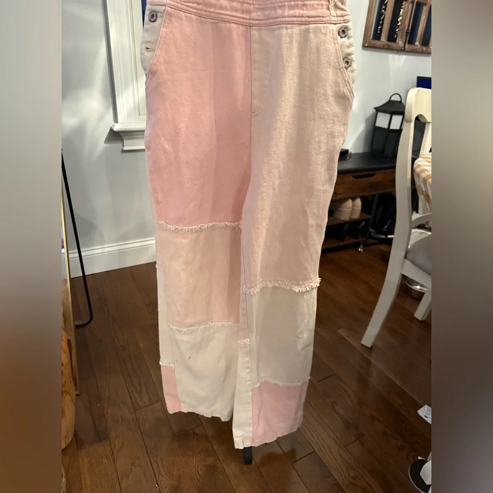 Papermoon Pink and Cream Adorable Distressed Jumpsuit Size Small - Picture 5 of 14